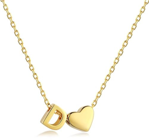 Collar Con Colgante de Corazón y Letras Para Mujer - Cadena de Iniciales Personalizadas A-Z, Nombre, Amistad - Dorado, Acero