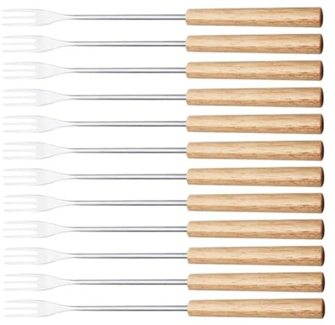 Doumneou 12 Stück Fonduegabel Grillset Stößel Eiscreme Fonduegabeln + Edelstahl für Cocktails Set