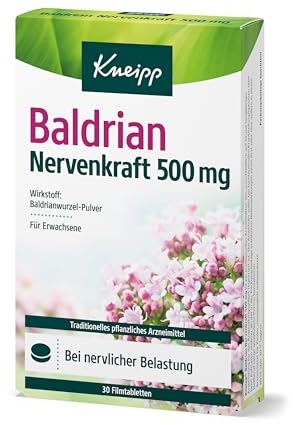 Kneipp Baldrian Nervenkraft 500 mg - Traditionelles pflanzliches Arzneimittel bei nervlicher Belastung und zur Unterstützung des Schlafes - 30 Filmtabletten