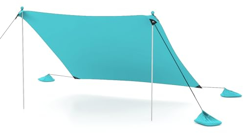 COSTWAY Strandzelt 230 x 200 cm, UPF 50+, Sonnenzelt mit Sandankern, Sandsäcken und 2 Stützstangen, tragbarer Sonnenschutz, Sonnendach für Strand, Angeln, Picknick (Türkis)