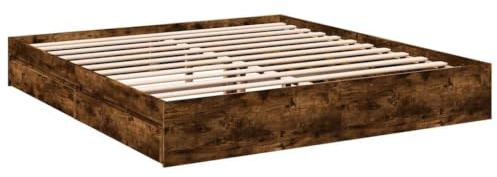 vidaXL Sängram med lådor rökfärgad ek 200x200 cm konstruerad trä, säng, förvaringssäng, dubbelsängram, dubbelsäng, sovrumsmöbler, sängbotten