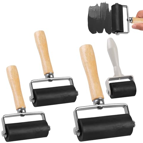 4 PCS Rodillo de Goma: WIYETY Rodillo di Goma, Rodillo de Pintura, Rodillo para Tinta, Rodillo de Pintura Fácil de Limpiar Tinta y Estampado para Impresión Pintura Grabados 3,5/6/10 cm, Negro