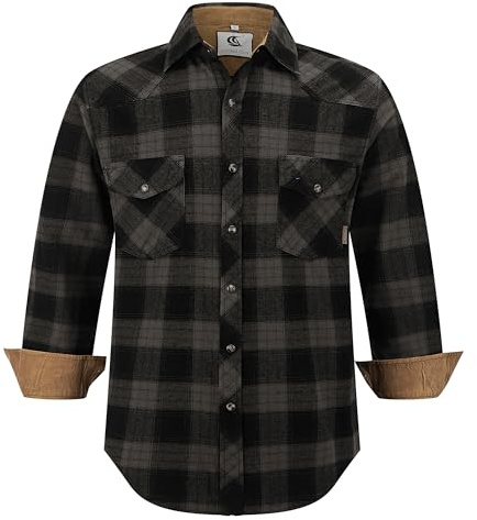 Coevals Club Chemise Flanelle Homme Chemise de bûcheron Homme Manches Longues Carreaux Boutons-Pression Coton avec Poche Coupe Normale Chemise décontractée