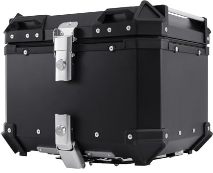 H-YEEU Motorrad Topcase 45L Topcase für Roller Wasserdicht Topcase Top Box Aluminium Motorrad Heckbox Reisen Motorradkoffer mit Sicherheitsschloss für Motorradhelm Helm