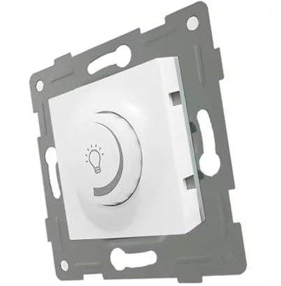 Regulador de luz empotrado, color blanco, ajuste de intensidad, compatible con diversas instalaciones, ideal para control de iluminación.