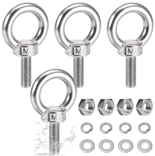 4 Piezas Pernos de Ojo M10*30 mm, Cancamo Cerrado Inox 304, Tornillos de Ojo, Tuerca de Ojo Elevación, Pernos de Suspensión M10, Perno de Ojo Elevador, Cáncamo de Elevación para Colgar Y Fijar