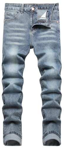 JENY-LUCK Men's Skinny Ripped Distressed Jeans - Tapered Leg, Slim Fit, Stretch Denim