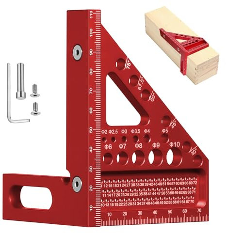 3D Multiángulo Escuadra Carpintero, Transportador Cuadrado Multiángulo 3D, 22.5-90°Transportador de Angulos Aleación de Aluminio, Herramienta de Medición de Diseño, Rojo