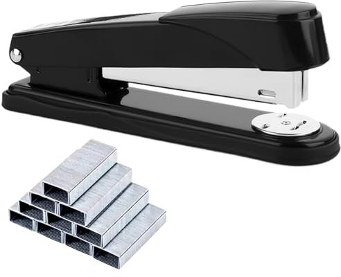ASNOMY Heavy Duty Stapler with Box of 1000 24/6mm Staples (50 Sheet Capacity), Office Stapler and Staples Set for Paper (Black)