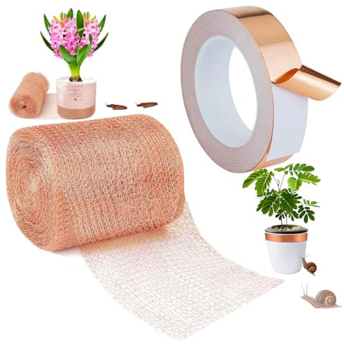 yisight Kit Anti-limaces, 12.7cm*6m Filet en Cuivre & 20mm x 10m Ruban Cuivré, Double Protection Contre Escargots, pour Protection du Jardin, prévention des Rongeurs et Insectes