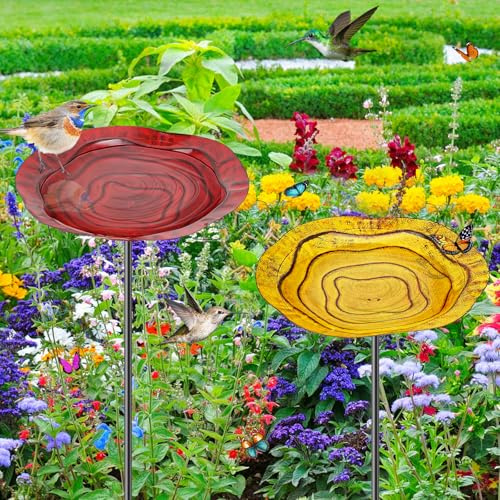 Bain d'oiseaux Abreuvoir Exterieur, Mangeoire Oiseaux Décoration pour Jardin, Bains pour Oiseaux Sauvages, métallique en Fonte (Rouge Jaune)
