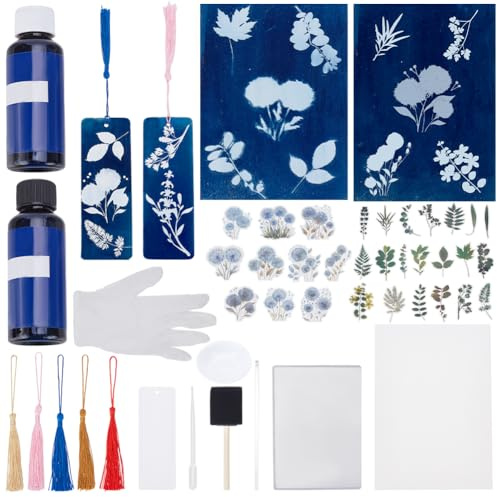 WEBEEDY 30 Feuilles de Papier D'Impression Cyanotype & 10 Marque Pages pour Cyanotype Kit de Papier à Dessin Artistique pour Adultes pour Projet DIY (Feuilles et Pissenlit)