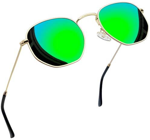 Joopin Gafas de Sol Mujer y Hombre Polarizadas Hexagonales Metálicas Espejo Verde