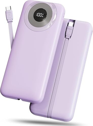 Power Bank Bateria Externa 10000mAh, 3A Carga Rapida Bateria Portatil USB-C in&out con 4 Salidas, Cargador Portatil con Cable Integrado para iPhone 11/15/12/13/14/16, xiaomi, Samsung, Tabletas y más