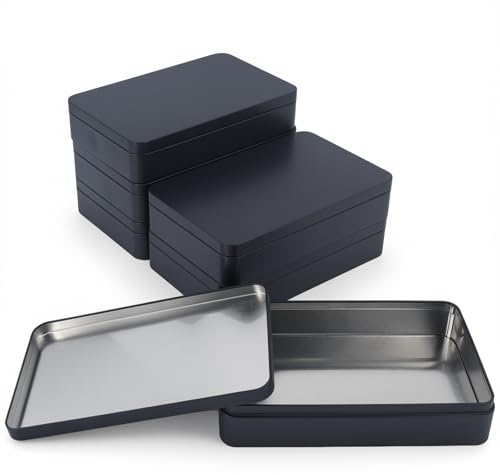 6 Pieces Rectangular Empty Tin Box Containers, Black, 7.4 x 4.5 x 1.5
