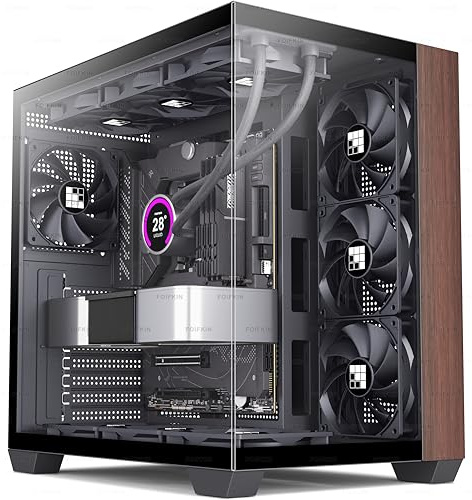 FOIFKIN Caja PC - Ventilador 7 PWM ARGB preinstalado, Carcasa ATX de Torre Media para Gaming, Cristal panorámico de 270° con Type C (Negro, M9)
