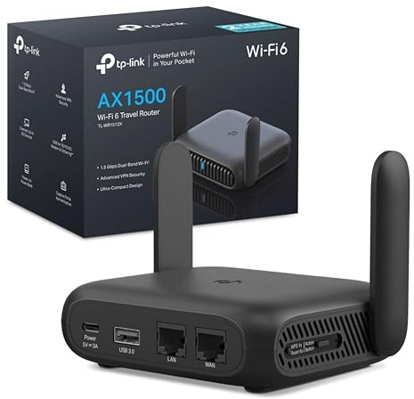 TP-Link TL-WR1512X Wi-Fi 6 Reise WLAN Router AX1500, Dual-Band Access Point mit Powerbank-Betrieb, 2×Gigabit-Port, OpenVPN & WireGuard, USB 3.0, WPA3, 7 Betriebsmodi