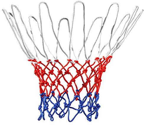 TRIXES Basketballnetz – Sportausrüstung für zu Hause – Nylon in Rot, Weiß und Blau – 12 Schlaufen für drinnen und draußen, Garten – Fitnessgeräte – professionelles Design