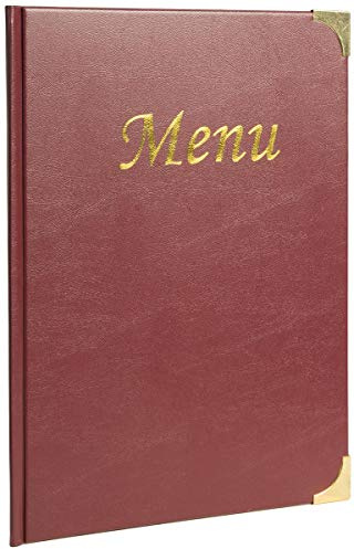 Securit Premium Faux Leather A4 Menu Holder - 8 Page to View Sleek Display Folder for Food and Drinks - Ideal for Restaurants, Cafe or Bar (Red)