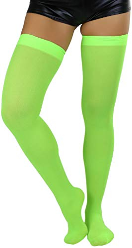 ToBeInStyle Women's Nylon Thigh High Schoolgirl Opaque Stockings (Neon Green)