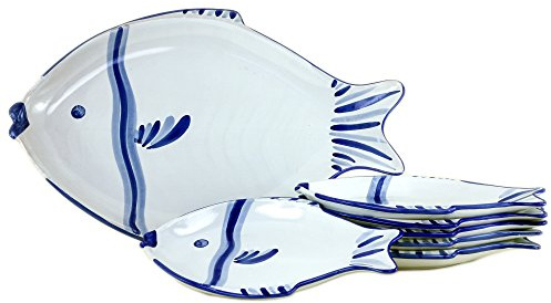 CEAR ceramiche Fischteller, Keramik, handbemalt, 6 Stück