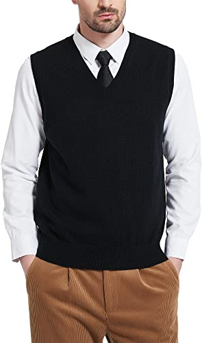 Kallspin Men’s Wool Blend Sweater Vest Sleeveless Jumper V Neck Pullover