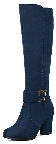 Onewus Stivali da Donna con Tacco Quadrato e Stivali con Cerniera Lunga, blu, 39 EU