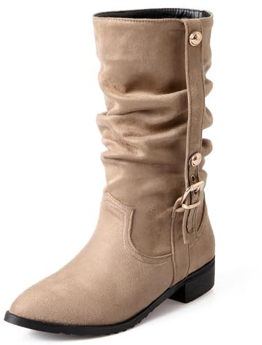 Cocey Stivali da donna Slouch con tacco piatto e punta alla moda, beige., 43 EU