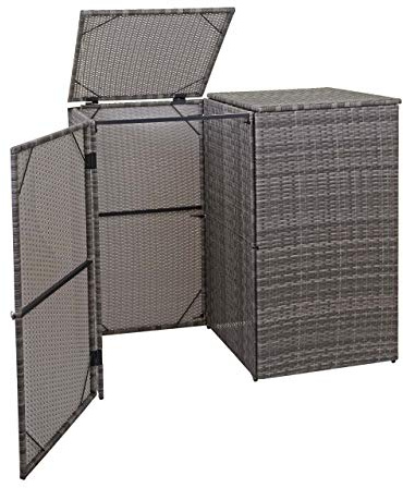 2er-Mülltonnenverkleidung HWC-E25, Mülltonnenbox Mülltonnenabdeckung, Poly-Rattan 2x120l - grau