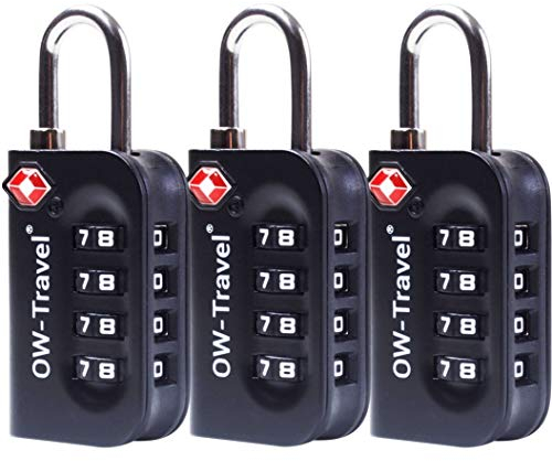 OW-Travel Cadenas TSA pour Valise. Cadenas Code 4 Chiffres Antivol pour Bagages Casier Rangement Tente Camping. TSA Bagages Combinaison USA. Accessoires de Voyage avion. Serrure Valise 3 Noir