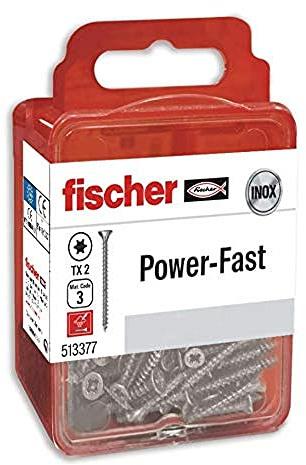 fischer Power-Fast - caja de tornillos especiales para madera 3,5x25mm, para atornillado de maderas, conexión de maderas macizas o fijación de piezas a la madera,20 ud