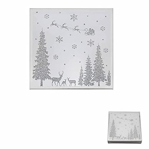 Christmas Set of 4 Glass Coasters Glitter Silver Woodland Design