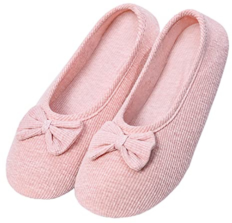 iEasey Ballerines Femme Semelle Rigide Chaussons Confortable Pantoufles fermées, en coton, pour l'été et l'hiver (39/40, Rose, 39)