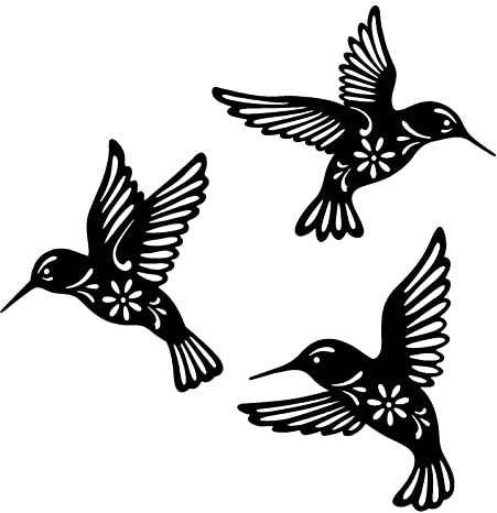 Bibest 3 Pièces Décoration Murale Colibri Oiseau en Métal Noir, Colibri Sculpture en Fer à Suspendre Décoration, Art Mural en Métal Oiseaux Décor Intérieur Extérieur
