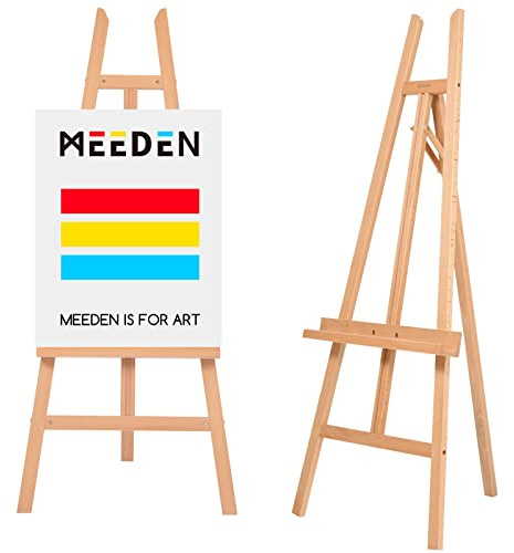 MEEDEN Wooden A-Frame Easel, Floor Display Easel Stand, Adjustable Tray Height and Angle, Beech Wood Art Easel for Painting, Display Easel for Wedding Sign, Poster, Store Sign