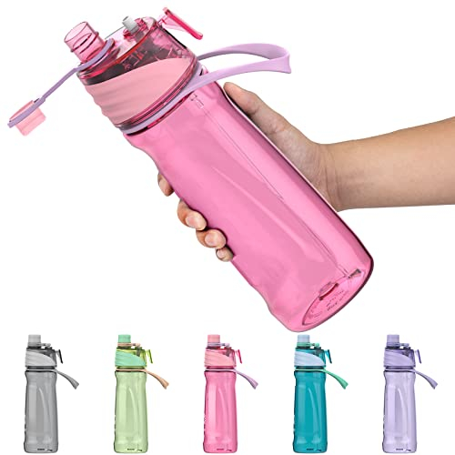 Healter 650ml Gourde Brumisateur eau Visage Brumisateur Rechargeable Bouteille Sport pour Hydratation en Extérieur outeille d'eau de Cyclisme étanche pour Fitness et Sports(Rose)