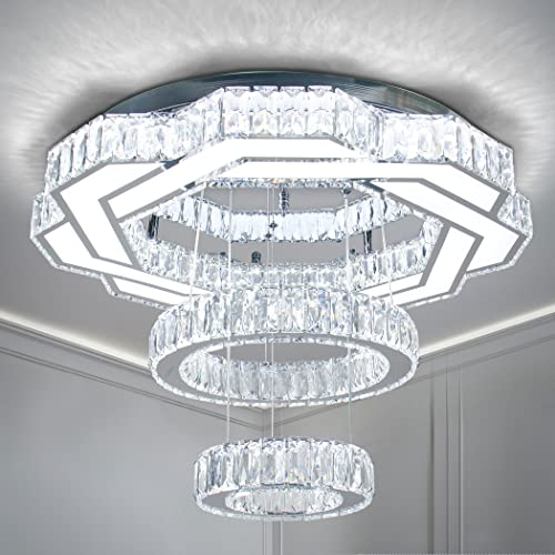 22,4 moderno lampadario di cristallo, lampadario a LED, anello rotondo, plafoniera da incasso per soggiorno, camera da letto, sala da pranzo (bianco freddo)