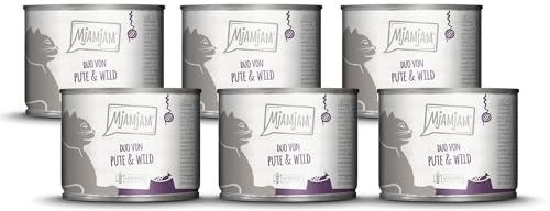 MjAMjAM - Nourriture Humide Premium pour Chats - Duo de Bonne Dinde & gibier aux Morceaux de Pomme, Pack de 6 (6 x 200g), sans céréales avec Un supplément de Viande