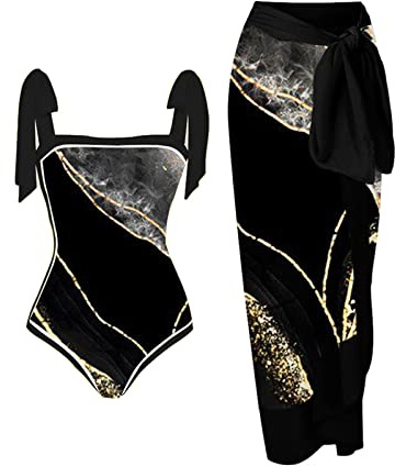 Swim Suits for Women UK Vintage Swimsuits Swimwear Vintage Printed Swimsuit Cover-Up Set Swimming Costume for Women Tummy Control Swimsuit High Waisted Swimming Costume Black