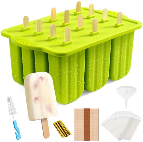 FAMKEEP Stampi per Crema,Ghiaccioli in Silicone Stampo, Silicone Stampi per Gelato senza BPA, DIY Stampi Riutilizzabili di Gelati 12 Cavità in Silicone, Stampo Ghiaccioli per Bambini Adulti