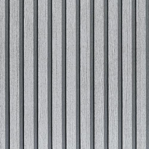 LOVADA Wood Slat Wallpaper Peel and Stick - 17.5'' x 200'' Self Adhesive Contact Paper for Walls, Wood Panels for Easy DIY Wall Decor (Gray)