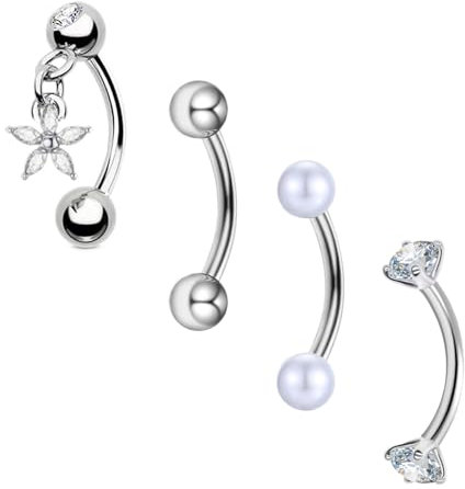 Besyvvin 4stk Curved Barbell Piercing Augenbrauen Lippe Helix Rook Daith 8mm Chirurgenstahl 1,2mm Silber Augenbrauenpiercing Blume