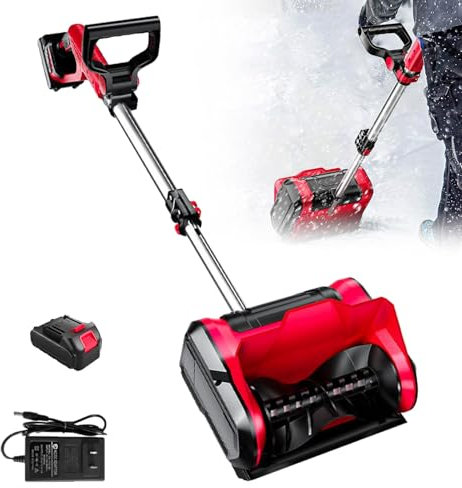FJYAWEN Fraise à Neige sans Fil pour 20v Batterie, Souffleuse à Neige à Batterie Amovible, Largeur Déblaiement 32cm, Hauteur Déneigement 16cm, pour Le Déneigement des Routes Et des Ménages,A