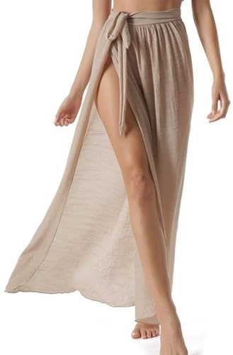 JAONLD Pareo Femme Plage Longue, Longueur 100 cm/Tour de Taille 76 cm Cache Maillots et Sarongs Femme, Robe Plage Taille Réglable, Ldéal pour Plage, Piscine, Fête (Kaki)
