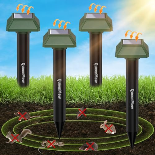Ahuyentador de Topos Solar 4 Piezas, Ahuyentador de Jabalies para Jardín de Patio, 700 M² Impermeable Exterior Repelente Salamanquesas Serpientes para Rata Conejo Ardilla Mapache Serpiente