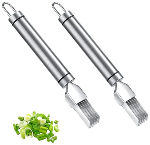 2 stycken rostfritt stål scallion slicer, lökskärare, stålslice, vårlökkniv, stålslice-kniv, skärande silke kniven för att hacka och skära frukt och grönsaker.
