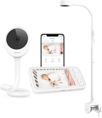 NETVUE Babyphone mit Kamera und 4 in 1 Halterung, 5000mAh Kabellos 5 Zoll Babyphone ohne WLAN, 1080P Video Baby Monitor mit Zwei Wege Audio, Weinerkennung, VOX, Schlafanalyse, Nachtsicht, App