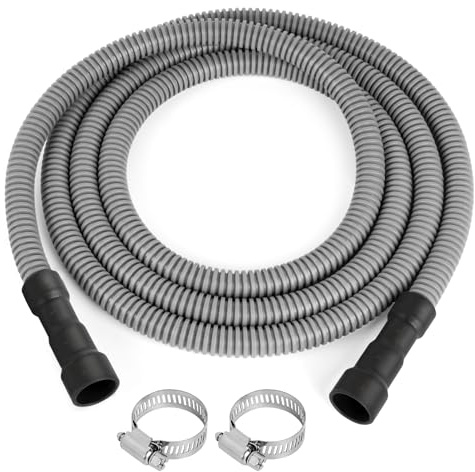 KAINGA 10FT Dishwasher Drain Hose, Flexible Corrugated Dishwasher Hose Replacement with 2 Clamps, Discharge Hose Universal Fit for 5/8, 3/4, 1 Dishwasher Connections