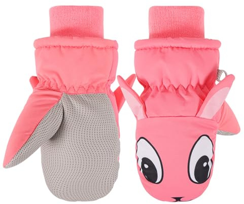 Jupsk Kids Winter Ski Gloves Waterproof Snowboard Mittens Anti Slip Plush Thermal Warm Bunny Cycling Gloves for Toddler Children Girls Boys 1-2 Years Old