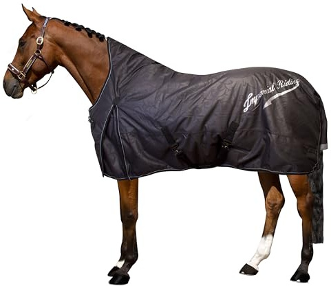 Imperial Riding IRH Super-Dry Summer Coperta 600D impermeabile e traspirante (3000 mm/3000 MVP), fodera in cotone, collo alto, cinghie incrociate e coda, coperta estiva e mezza stagione, nero, 155